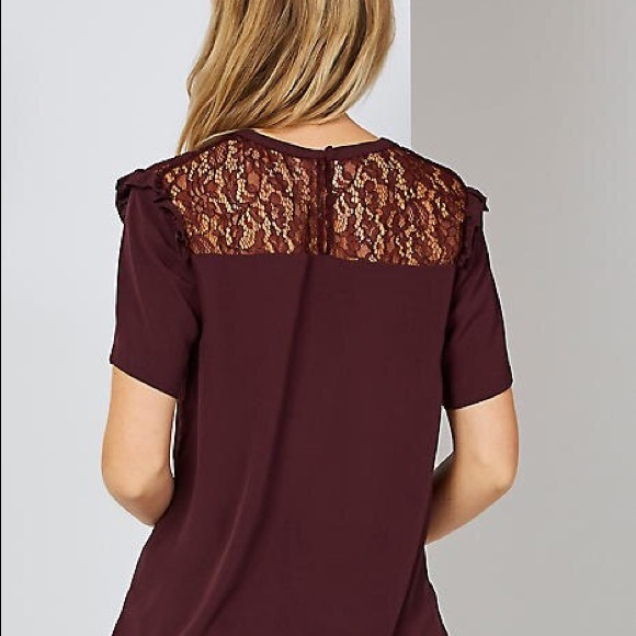 NWT French Connection Lace Yoke Burgundy Top Small - Picture 3 of 8